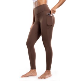 ENERBLOOM Women's Fleece Lined Leggings with Pockets Thermal Warm Winter High Waisted 28'' Yoga Pants Tights Full Length Coffee Small