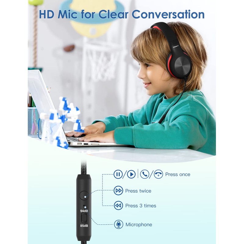 Nabevi Headphones for Kids for School, Kids Headphones with Microphone,