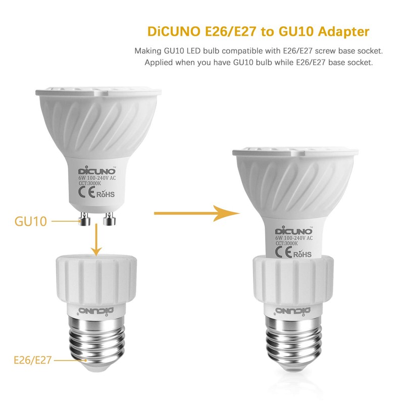 DiCUNO E26 to GU10 Adapter 160℃ Heat Resistant Maximum Wattage
