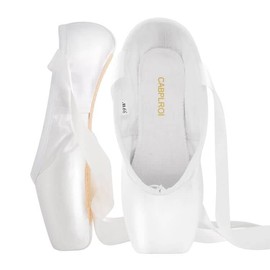 CABPLROI Women's Ballerina Shoes Professional Ballet Dance Satin Pointe Shoes for Girls with Pink Bag and Toe Pads, White, 12