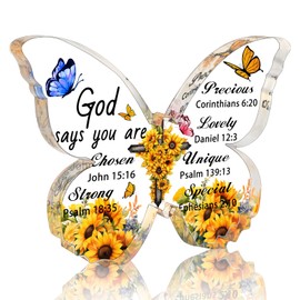 Christian Religious Gifts for Women Bible Verses Prayers Butterfly Inspirational Gifts for Friends Religious Spiritual Gifts for Her Mom Sunflower Acrylic Plaque Desk Decorative Sign