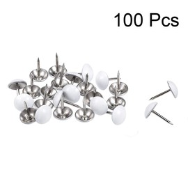uxcell Upholstery Nails Tacks 11mm White Round Head 17mm Length Thumb Push Pins for Furniture Sofa Headboards, 100 Pcs