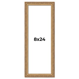 Poster Palooza 8x24 Frame Antique Gold Wood Picture Frame - UV Acrylic, Foam Board Backing, & Hanging Hardware Included!