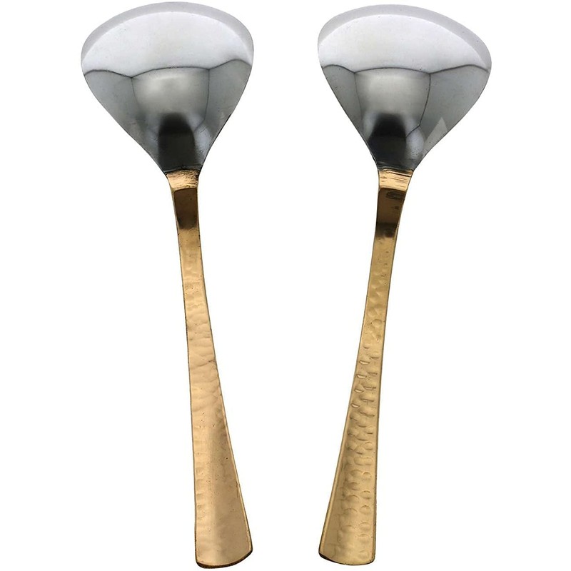 Hand Hammered Flatware Party Set Serving Spoons Stainless with Copper
