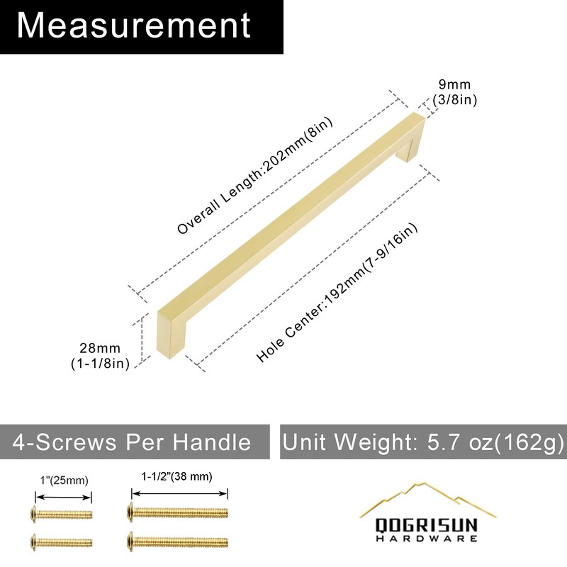 QOGRISUN 5 Pack Solid Brass Cabinet Pulls, 7-9/16 Inch Hole