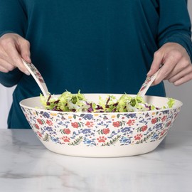 GreaterGood Bamboo Fiber Bowl Set – 3-Piece Set of Nesting Bowls or Salad Bowl with Servers – Durable, Eco-Friendly, Dishwasher Safe (Flower Garden Paws, Salad Bowl & Servers)