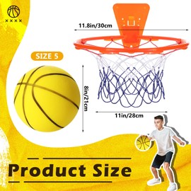 Silipull Silent Basketball and Hoop Set Soft Foam Indoor Basketball No Noise for Indoor Dribbling and Shooting Practice Ideal for Teens Adults(Yellow,Size 5)