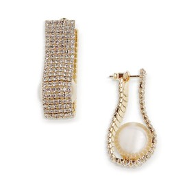 Sonateomber Pave Cubic Zirconia Statement Gold Earrings for Women - Big Faux Pearl Sparkly Rhinestone Illusion Huggie Crystal Wedding Bridal Fashion Jewelry Gift