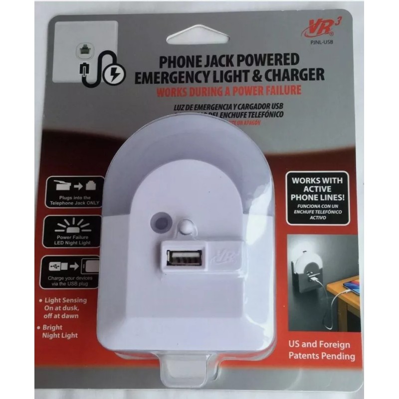 VR3 Phone Jack Powered Emergency Light & Cell Phone Charger