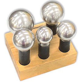 BENCH WIZARD 5 Pc. Large Dapping Punch Set | Heavy-Duty Metal Bending Tools | Jumbo Sizes: 28mm-45mm | with Marked Wooden Stand 4.75" x 1.25" x 3.7"