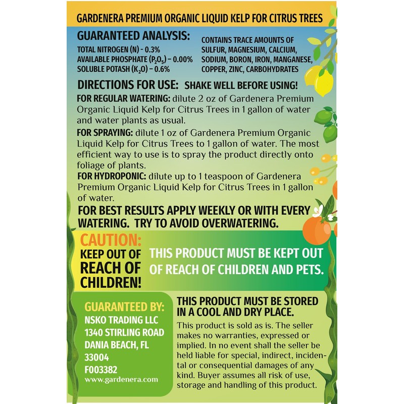Citrus Tree Specific Organic Liquid Kelp Fertilizer by Gardenera -