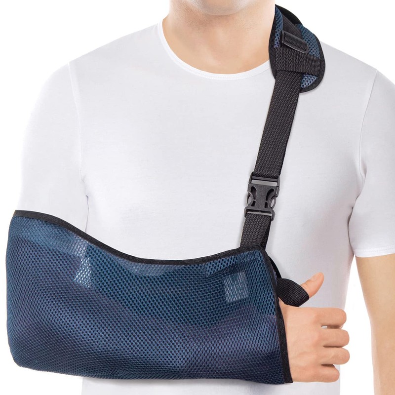 Breathable Arm Sling with Soft Padded Shoulder Strap - Blue
