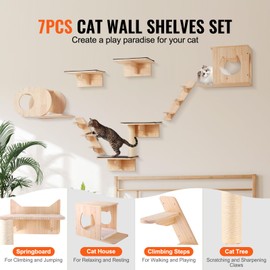 Happybuy Wall Mounted Cat Shelves, Cat Wall Shelves and Perches with Jumping Boards, Cat Beds, Hammocks & Cat Tree, Cat Furniture and Shelves up to 40 lbs for Sleeping, Playing, Climbing, Set of 7