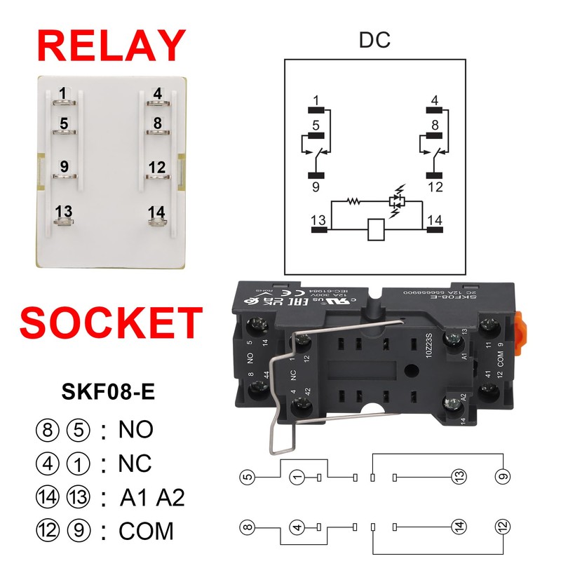 Weasch Electromagnetic Power Relay with Test Button, RKF2CO024LT, 8 Pin