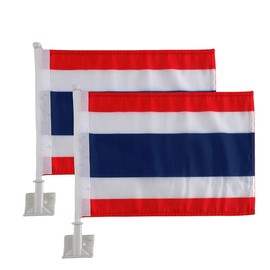 2 Pack Car Flags,Car Flag Thailand Flag Outdoor with Thais Flag and Car Flag Pole, Car Logo Window Clip Can be Clipped to Most Windows 14 inch Flag Pole and 16 x 10 inch Double Sided Flag.