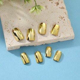 ANDGING Chrome Gold Press on Nails Square Short Fake Nails with Glossy Designs Fantasy Acrylic Glue on Nails for Wedding Classy Gel Manicure False Nails for Women Full Cover Pressons Stick on Nails