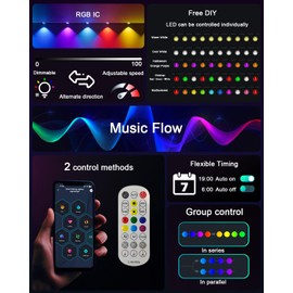 Super RGB Permanent Outdoor Lights 16.4Ft 10LEDs, Smart RGB-IC Year Round Eave Deck Fence Outside Lights with Remote & App Control, Multicolor & White Individual DIY LED Christmas Holiday Decor