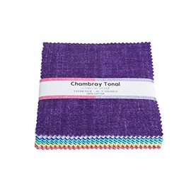 Connecting Threads Blender Collection Precut Quilting Cotton Fabric Bundles 5" Charm Squares (Chambray Tonal)