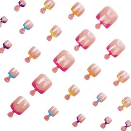 Colorful French Tip Fake Toenails Square Press On Toenails Short Acrylic Toe Nails Press Ons With Artificial Glossy Designs Full Cover False Toenails Short Glue On Toenails For Women 24Pcs