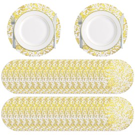 120 Pcs Disposable Gold Foil Placemats 13in Round Mesh Pressed Placemats Glitter Table Mats for Dining Table Decoration Foil Place Mats for Wedding Home New Years Festive Birthday Party