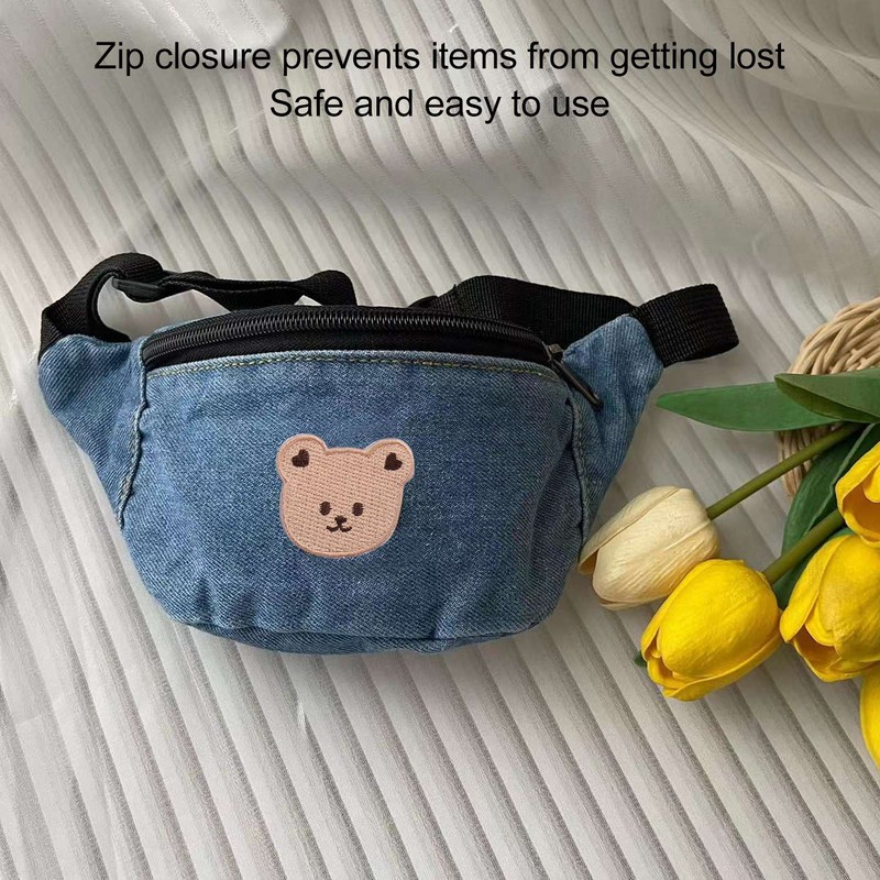 Kids Cool Waist Bag Bear Pattern Adjustable Button Small Canvas