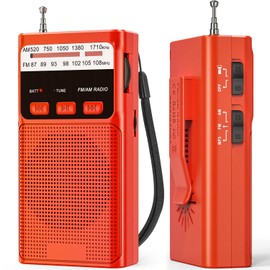 Portable Radio AM FM, Goodes Transistor Radio with Best Reception, MP3 Player, TF Card Jack, Rechargeable Battery Operated, Flashlight, Back Clip, Headphone Jack, Suitable for Jogging/Camping Use-Red