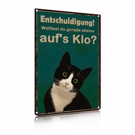"Wolltest du gerade alleine auf's Klo?" Black Cat Bathroom Sign Metal Tin Bar Toilet Art Decoration 20x30cm(2423)