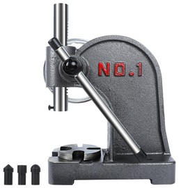 hightall 1 Ton Arbor Press,Handwheel & Long Lever Operation | Cast-Iron Frame, Stainless Steel Ram | 3 Drifts (Flat/Pointed/Round), 5.5" Max Height, Table-Mountable for Metal Stamping, Leathercraft