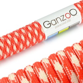 'Universal Survival Rope Made of tear-resistant Parachute Cord/Paracord 550 Core Rope Nylon, 550lbs, Total Length 31 Meters (100 ft) Color: Red/White – Ganzoo