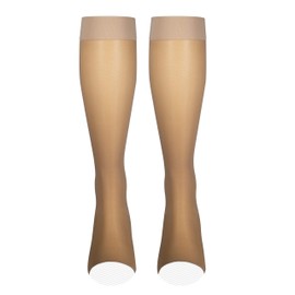 NuVein Sheer Compression Stockings Fashion Silky Sheen Denier Open Toe Knee High, Beige, Small