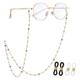 JURYLOO Eyeglasses Chain for Women & Girls, Beaded Sunglass Neck Chain Glasses Strap Eyewear String Holder Lanyard-EC-Square-crystal
