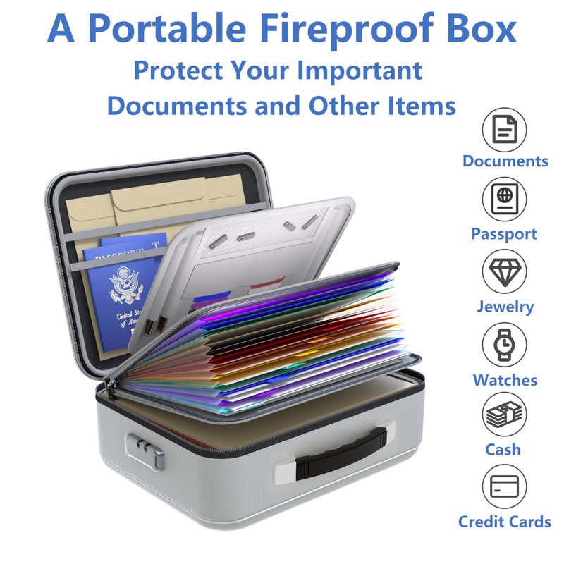 TIGERKING Fireproof Document Box Hard Shell, Fire Proof File Box