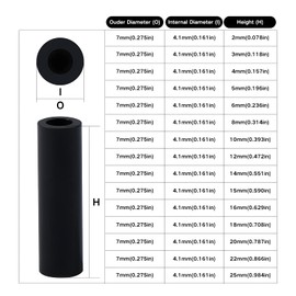 Zmbroll 235 Pcs ABS Black Round Gasket Outer Diameter 7mm Inner Diameter 4.1mm, M 4 Screw 15 Size Non-Threaded Column Support Gasket for Round Straight Pipe Plastic Gasket Support