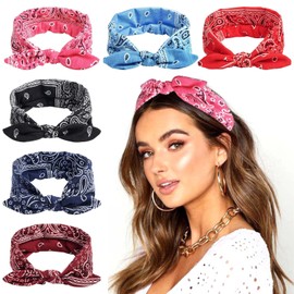 STGDAK 6 Pack Bow Headbands For Women Cute Headbands Boho Bandana Headband Knotted Hair Wraps Non Slip Scarf Headband Cotton Turban Rabbit Ears Elastic Head Scarf Turban Hairband