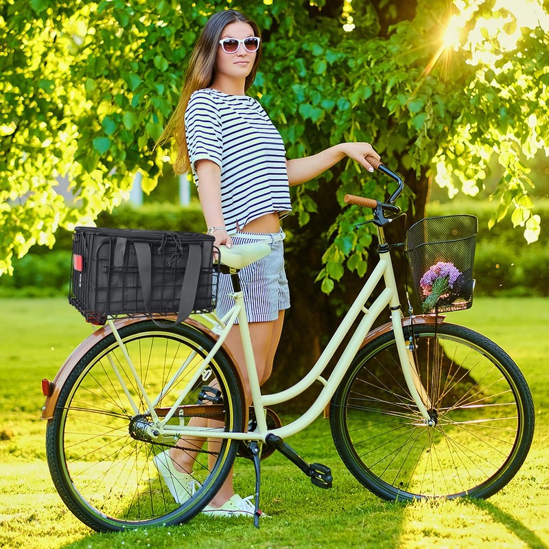 RAYMACE Bike Basket Rear with Cooler Bag and Cargo Net,Waterproof