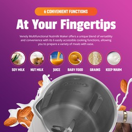 Venoly Nut Milk Maker Machine - Convenient Nut Milk Machine for Homemade Plant-Based and Dairy-Free Beverages | Nut and Soy Milk Maker with Stainless Steel Blades Produces Up To 5.5 Cups (White)