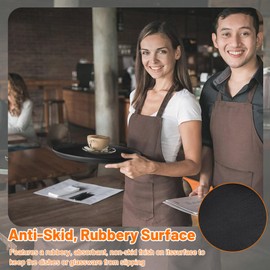 6 Pcs Round Serving Trays Restaurant Non Slip Surface Circle Fruit Appetizer Flat Tray Non-Skid Plastic Food Drink Server Tray with Raised Edges Rubber Lined for Cafeteria Bar Hotel (Black,11 Inch)