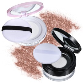 2 Pcs Loose Powder Container with Puff, 0.1/0.7 oz, Portable Powder Puff Container with Mirror and Elasticated Net Sifter, No Leak Empty Reusable Plastic Loose Powders Compact Containers