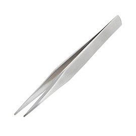 Solid/Rigid Arms Tweezers (Non-Flex), Squared Off fine Tips, 125mm, Stainless Steel. Made in Japan. ENGINEER pt-17, Nickel