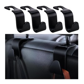 KANDUJIMU 4 Pack Car Seat Headrest Hook, Stylish Back Seat Hook Holder Organizer for Handbag Purse Clothes Coats Grocery Bags, Universal Vehicle Interior Accessories for Most Cars (Black)