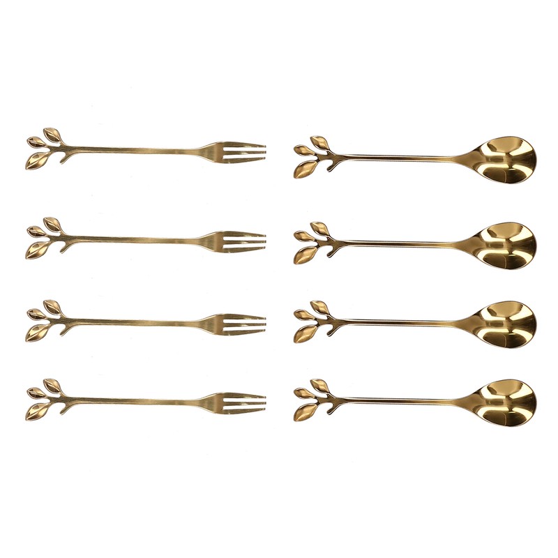 8Pcs Branch Design Coffee Spoon Stainless Steel Fruit Fork Dessert