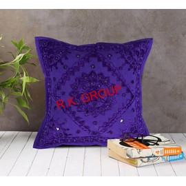 ALOFCART Indian Mirror Embroidered Decorative Sofa Throw Pillow Cushion Cover Boho Bohemia (Color : Purple Size -18 X 18)