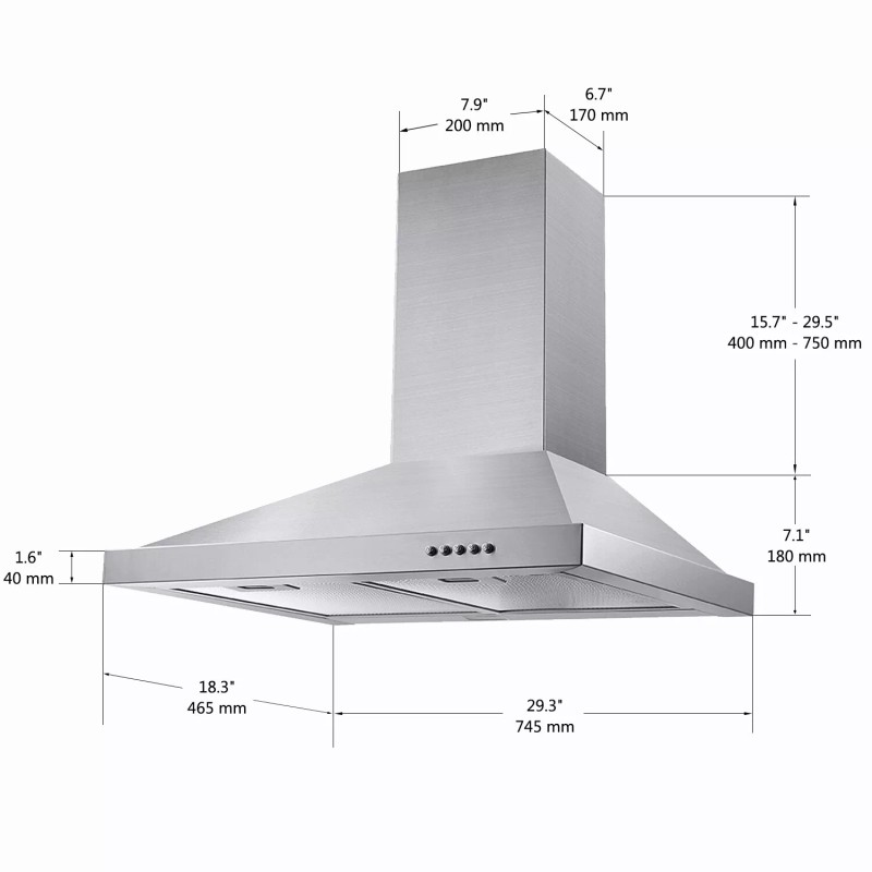 Tieasy 30 inch Range Hood Wall Mount Vent Stainless Steel