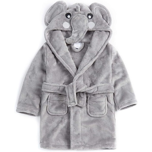 Baby Town Boys Girls Infants Unisex Soft Plush Fleece Hooded Bath Robe Dressing Gown Sizes 0-24 Months 2-6 Years (as8, age, 6_months, 12_months, Elephant Grey)