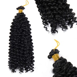 3 Pcs Water Wave Marlybob Crochet Hair Extensions 14 Inch Synthetic Hair Deep Wave Curly Braiding Hair Weft Afro Curl Twist Hair Braids for Women Natural Black