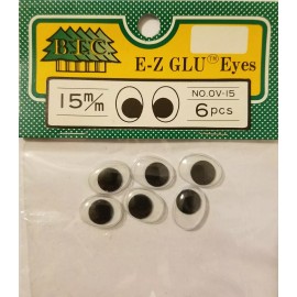B.T.C. 12 Packs BTC E-Z GLU Black Wiggle Googly Eyes 15mm Oval for Crafts Dolls Puppets