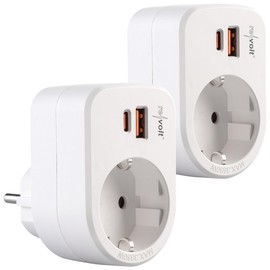 revolt Surface-Mounted Sockets, Schuko: Set of 2 3-in-1 Sockets, USB-C PD 30 W, USB-A with QC 3.0 30 W, 230 Volt (USB Fast Charger Multiple, USB Multiple Adapter)