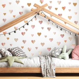 Boho Heart Wall Stickers Cute Hearts Decals Peel and Stick Love Pattern Heart Shape Wall Decals Removable Watercolor Boho Wall Stickers for Nursery Kids Room Baby Girls Bedroom Decor