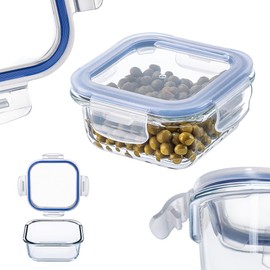 KADAX Glass Container with Lid, Food Container, Dishwasher Safe Food Container, Lockable Food Storage Container, Storage Container (Square 320 ml)