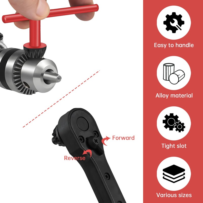 Ratchet Drill Chuck Key Wrench Set – 2-in-1 Single-Head Handle